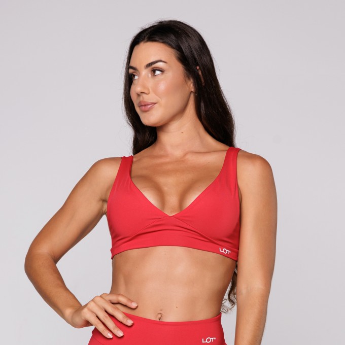 Top Poliamida Fitness Decote V Costas Aberta Scarlet Vermelho