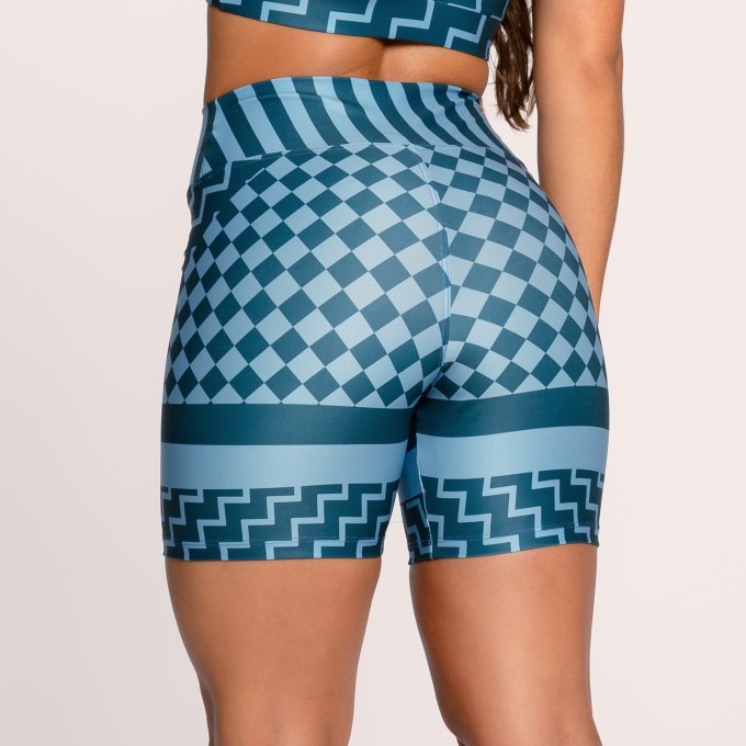 Short Fitness Suplex Estampado Azul Quadriculado