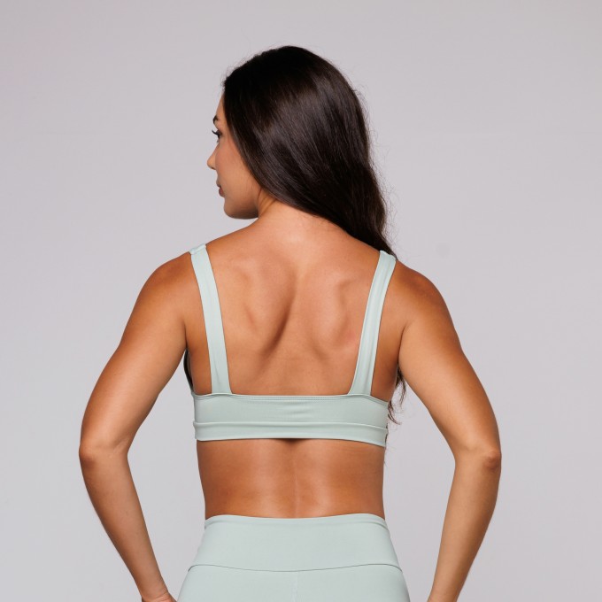 Top Poliamida Fitness Decote V Costas Aberta Verde Claro Aloe