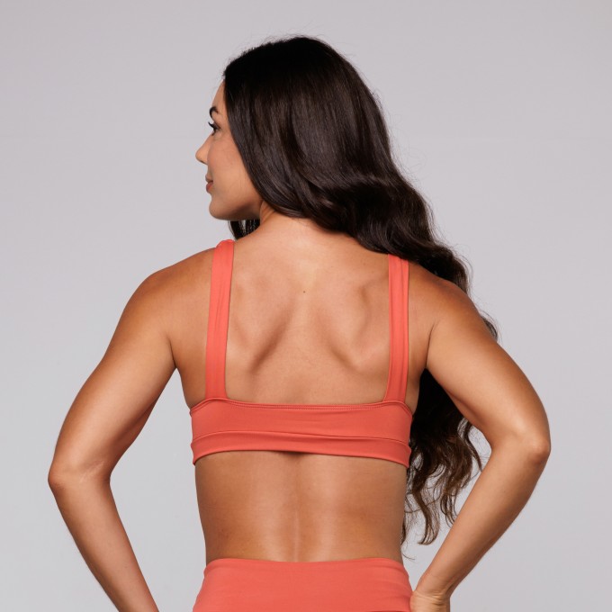 Top Poliamida Fitness Decote V Costas Aberta Folk Terracota