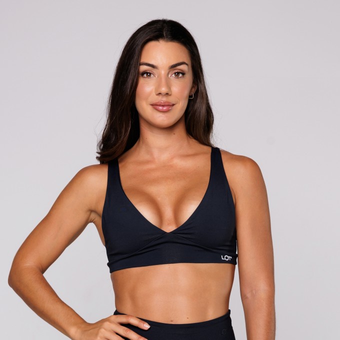 Top Poliamida Fitness Decote V Costas Aberta Preto