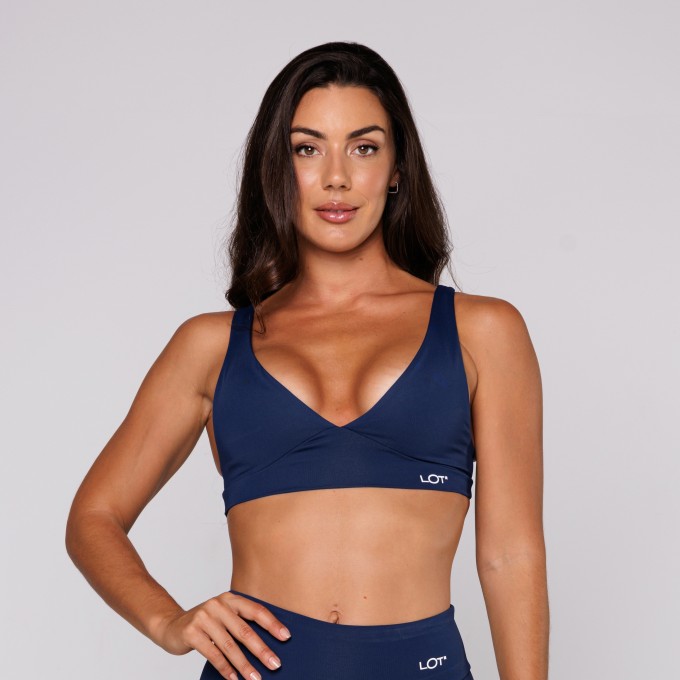 Top Poliamida Fitness Decote V Costas Aberta Azul Marinho
