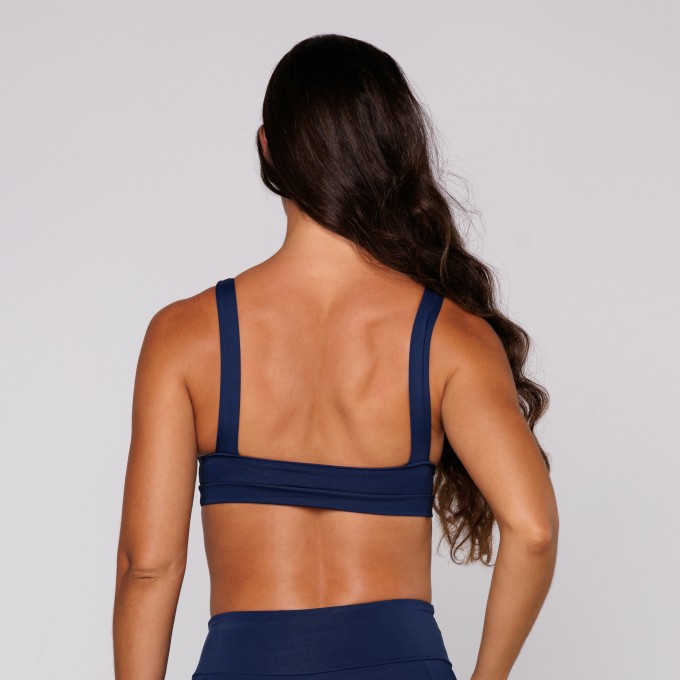 Top Poliamida Fitness Decote V Costas Aberta Azul Marinho