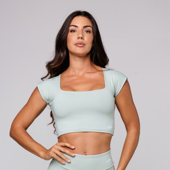 Top Poliamida Feminino Costas Aberta Decote Quadrado Aloe Verde