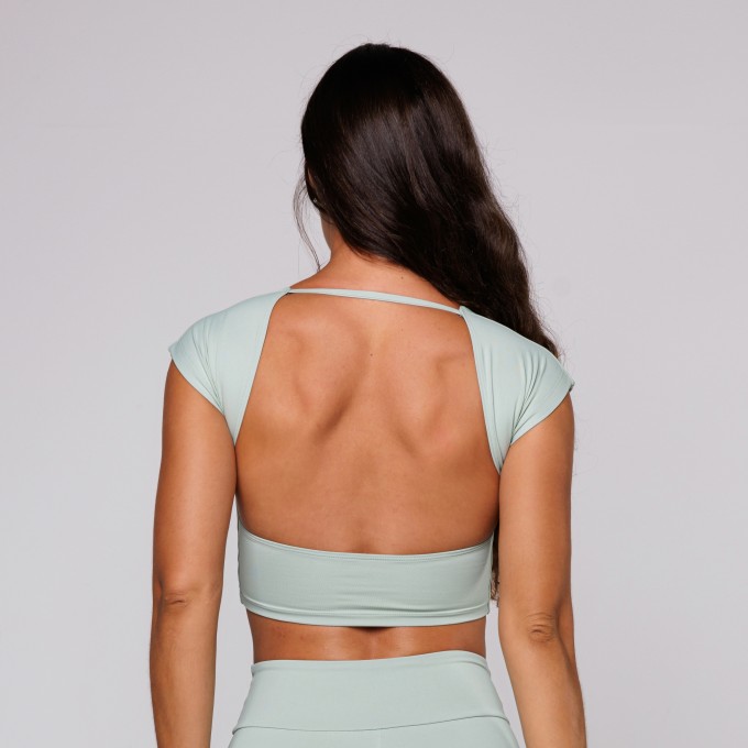 Top Poliamida Feminino Costas Aberta Decote Quadrado Aloe Verde