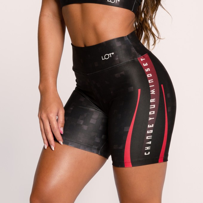 Short Fitness Suplex Estampado Preto com Vermelho Change