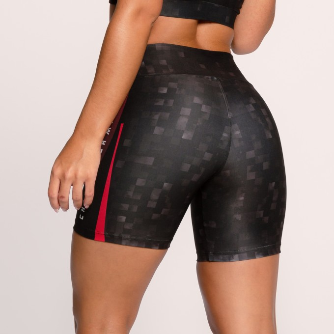 Short Fitness Suplex Estampado Preto com Vermelho Change