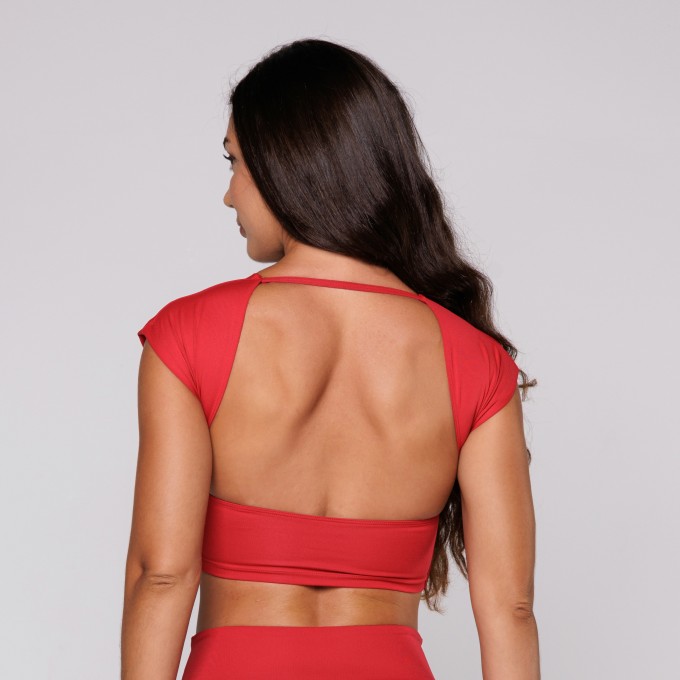 Top Poliamida Costas Aberta Decote Quadrado Scarlet Vermelho
