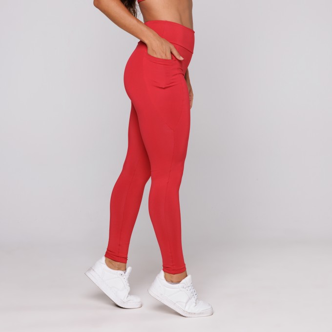 Calça Legging Poliamida Premium Com Bolso Scarlet Vermelho
