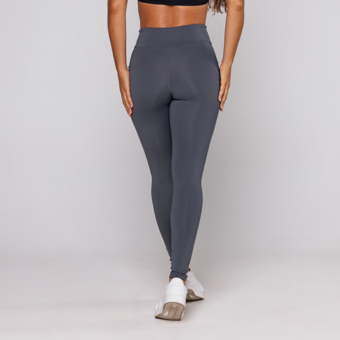 Calça Legging Poliamida Premium Com Bolso Cinza Chumbo