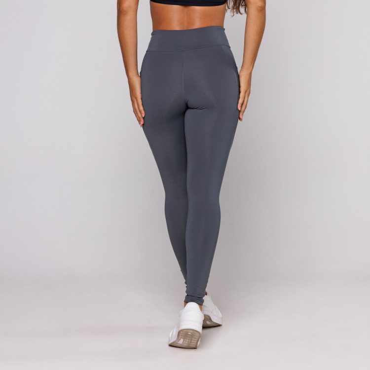 Calça Legging Poliamida Premium Com Bolso Cinza Chumbo