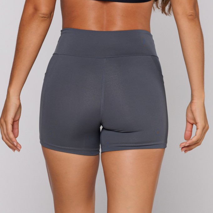 Short Poliamida Premium Feminino Academia Com Bolso Cinza Chumbo