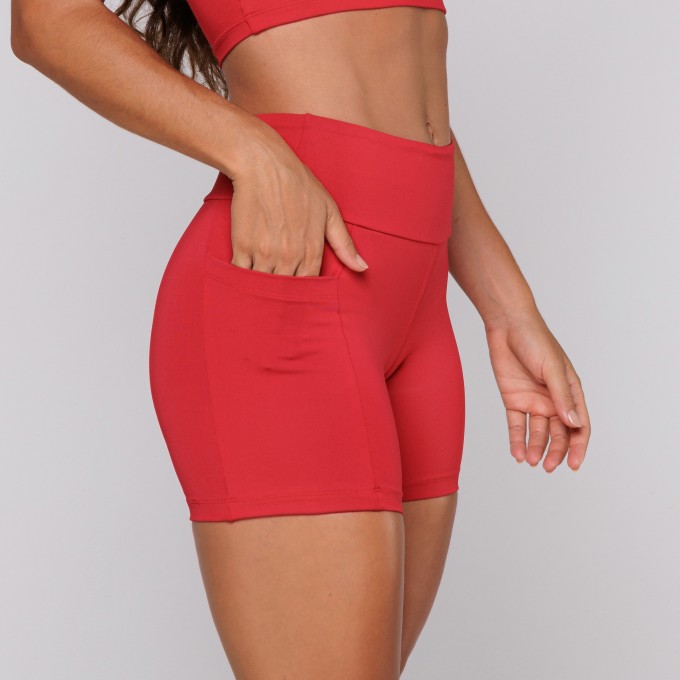 Short Poliamida Premium Feminino Com Bolso Scarlet Vermelho