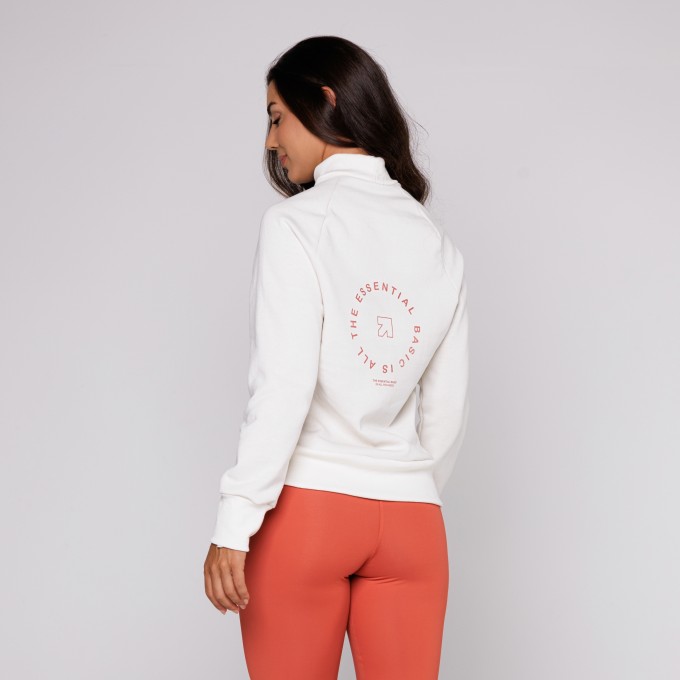 Casaco de Moletom Off White Feminino Gola Canelada Estampado