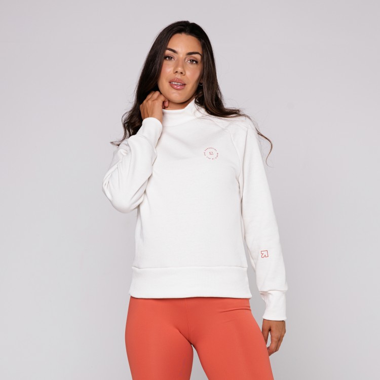 Casaco de Moletom Off White Feminino Gola Canelada Estampado