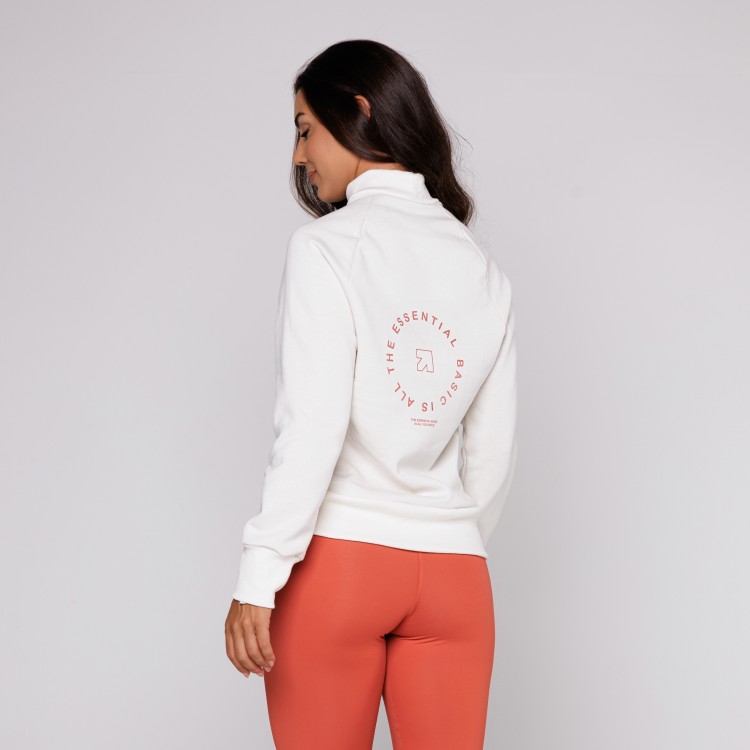 Casaco de Moletom Off White Feminino Gola Canelada Estampado
