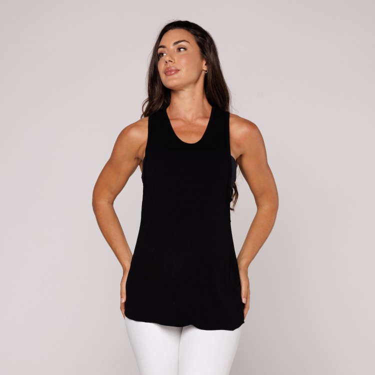 Regata Fitness Cavada Viscolycra Preta Básica Feminina Academia