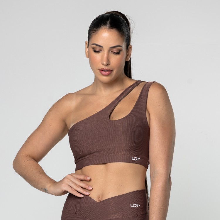 Top Feminino Marrom Fitness Poliamida Academia Ombro Só Gota