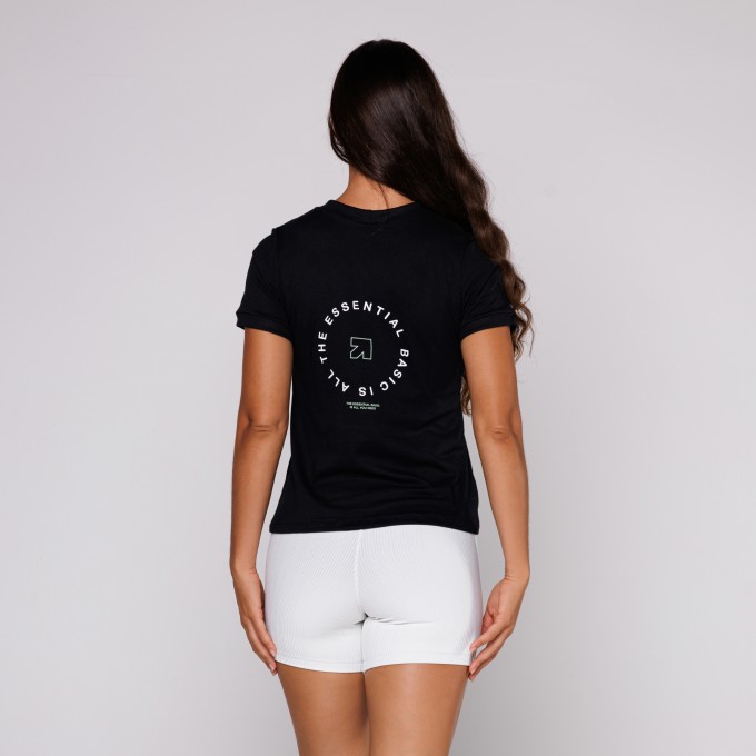 Blusa Feminina T-shirt Preta Estampada de Algodão