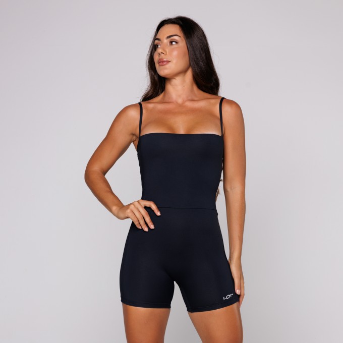 Macaquinho Poliamida Preto Fitness Feminino Academia de Alcinha