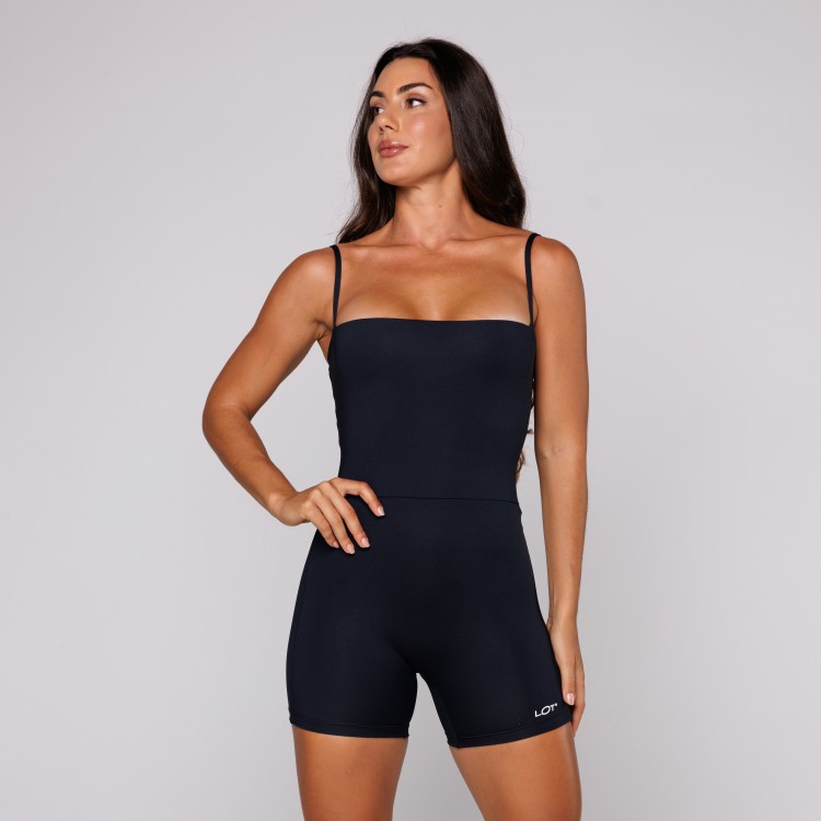 Macaquinho Poliamida Preto Fitness Feminino Academia de Alcinha