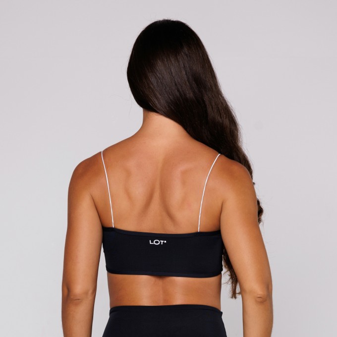 Top Faixa Feminino de Poliamida Preto com Detalhe de Alça Branca