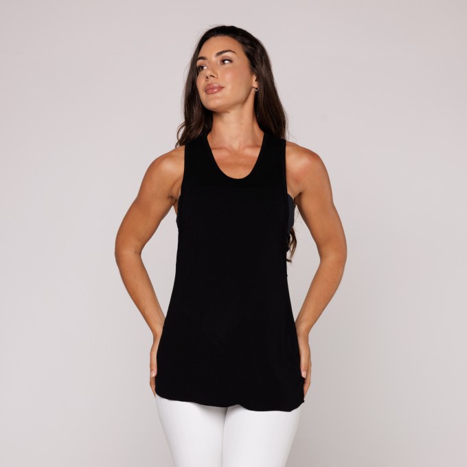 Regata Fitness Cavada Viscolycra Preta Estampada Feminina