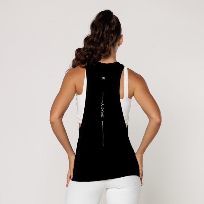 Regata Fitness Cavada Viscolycra Preta Básica Feminina Academia