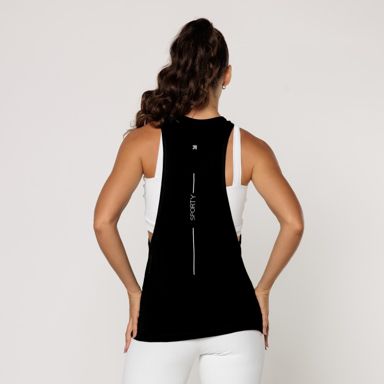Regata Fitness Cavada Viscolycra Preta Básica Feminina Academia