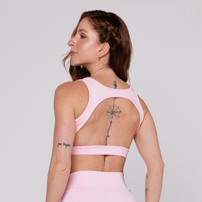 Top Academia Feminino Estampado Costas Aberta Poliamida Rosa bebê