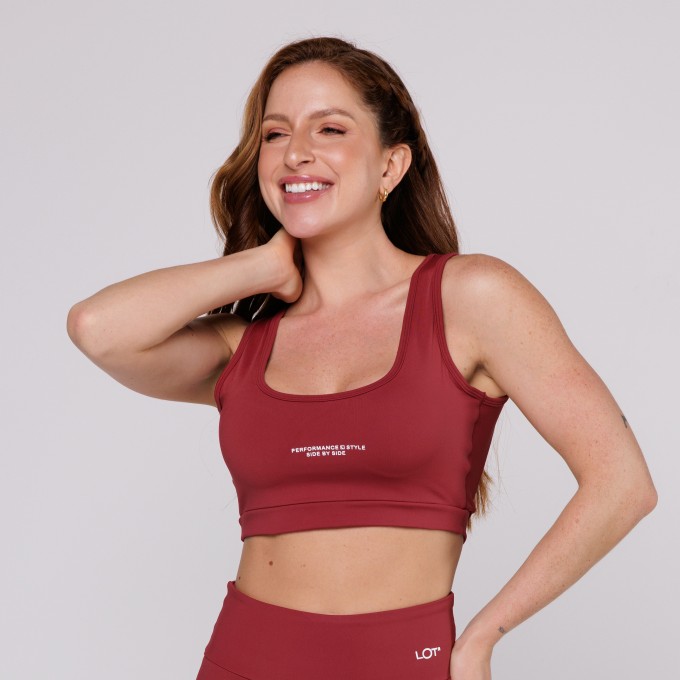 Top Academia Feminino Estampado Costas Aberta Poliamida Vinho