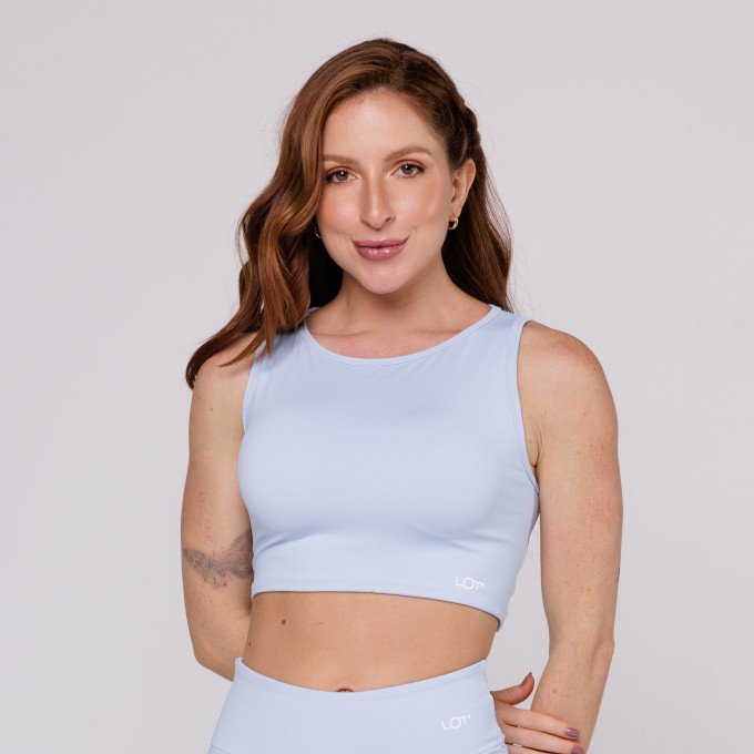 Top Costas Assimétrica Feminino Poliamida Azul Bebê