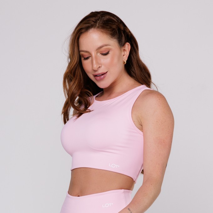 Top Costas Assimétrica Feminino Poliamida Rosa Bebê