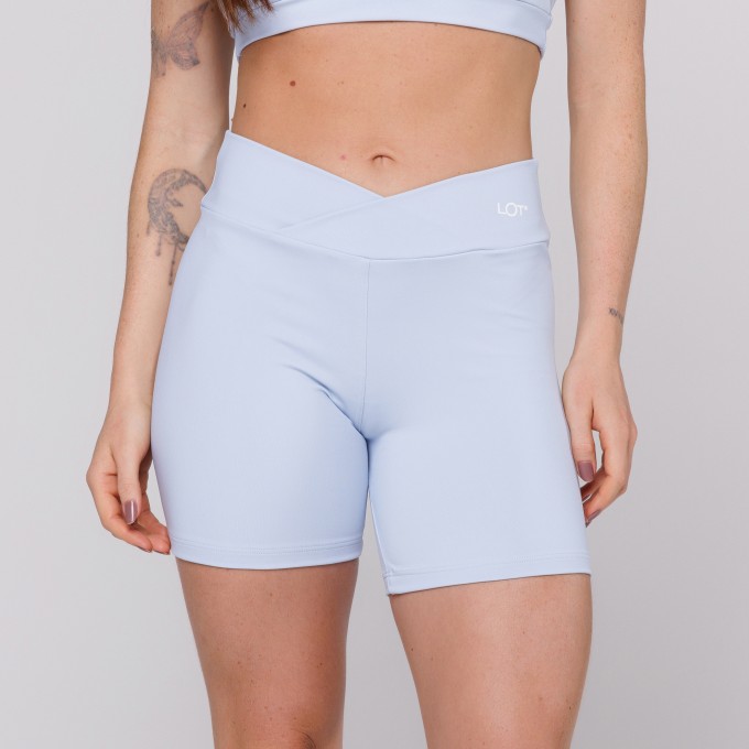 Short Cós Cruzado Suplex Poliamida Academia Feminino Azul Bebê