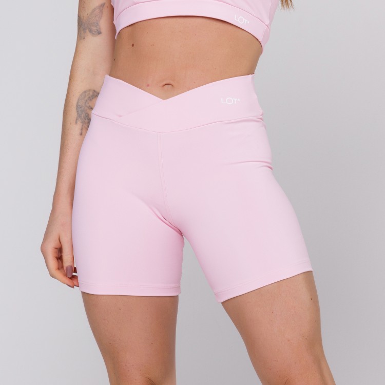 Short Cós Cruzado Suplex Poliamida Academia Feminino  Rosa Bebê
