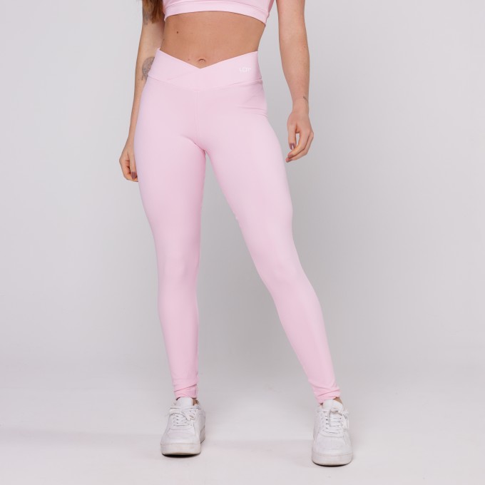 Legging Cós Cruzado Suplex Poliamida Academia Feminina Rosa bebê