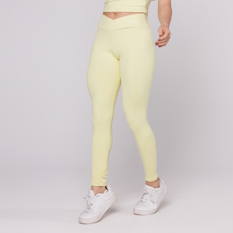 Legging Cós Cruzado Suplex Poliamida Academia Feminina Amarelo bebê