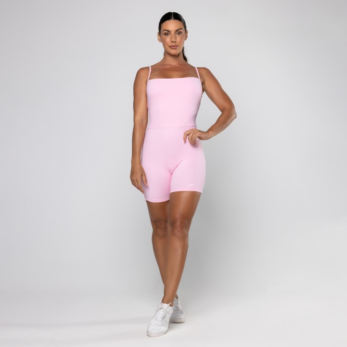 Macaquinho Poliamida Rosa bebê Fitness Feminino Academia de Alcinha