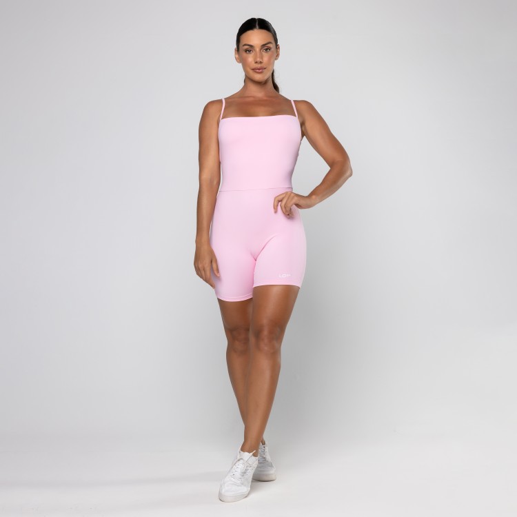 Macaquinho Poliamida Rosa bebê Fitness Feminino Academia de Alcinha