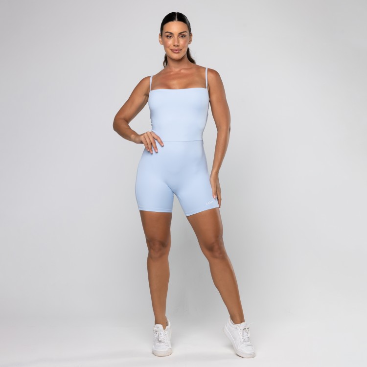Macaquinho Poliamida Azul Bebê Fitness Feminino Academia de Alcinha