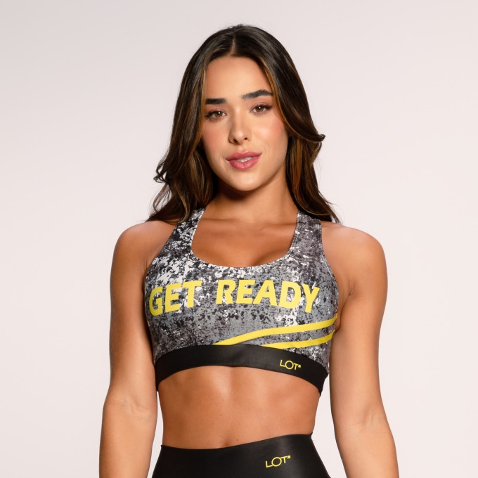 Top Fitness Suplex Estampado Cruzado nas Costas Cinza Get Ready