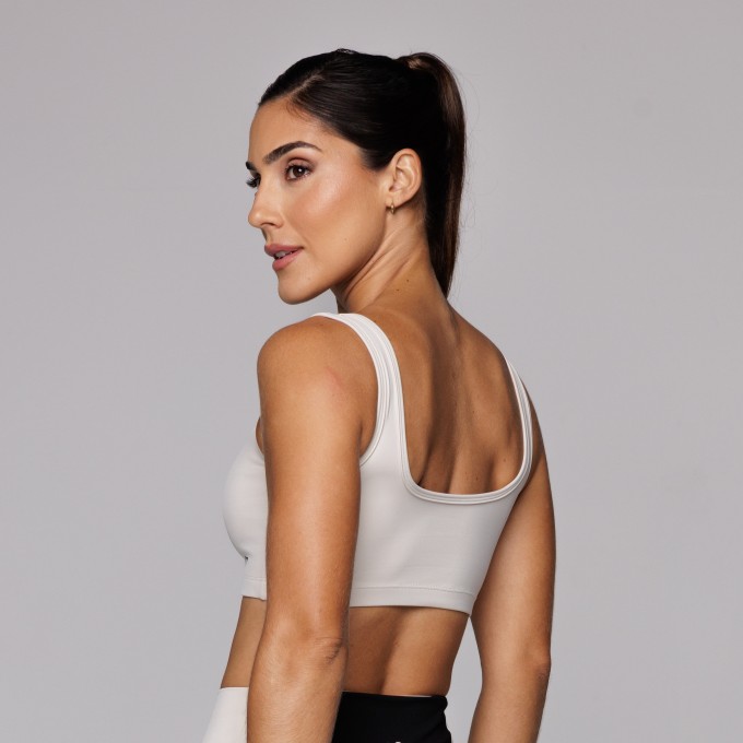 Top Poliamida Feminino Costas Abertas Básico Areia Move