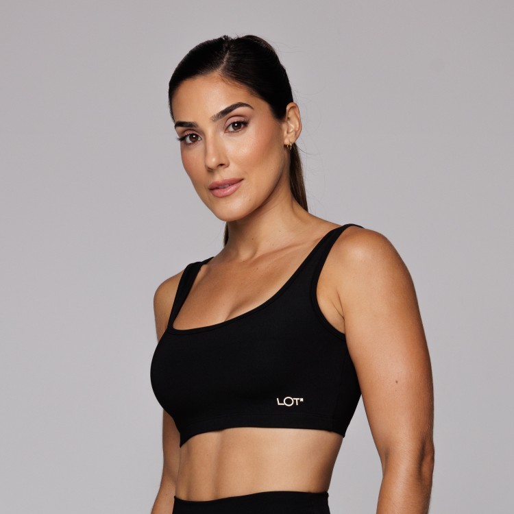 Top Poliamida Feminino Costas Abertas Básico Preto Move