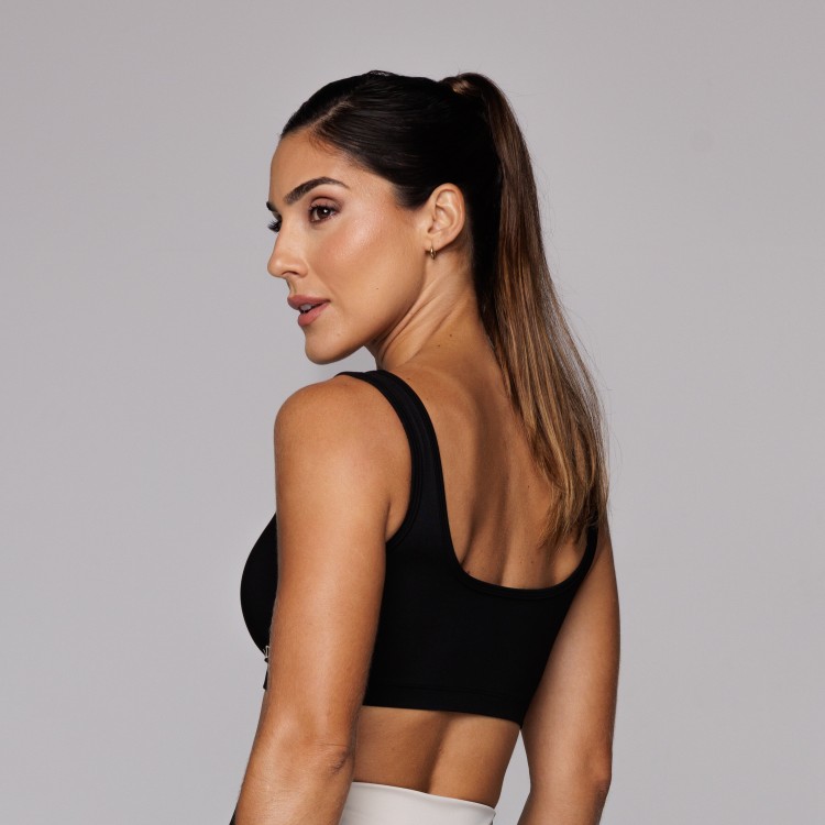 Top Poliamida Feminino Costas Abertas Básico Preto Move