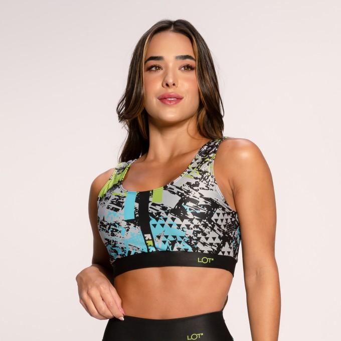 Top Fitness Suplex Estampado Cinza Básico Modernize