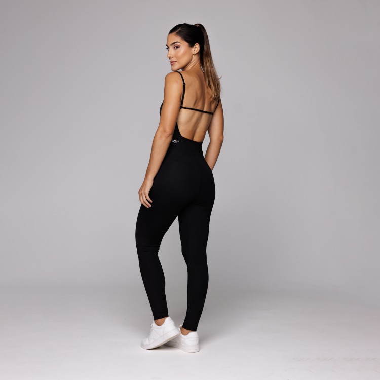Macacão Fitness Esportivo Feminino Poliamida Costas Abertas Preto