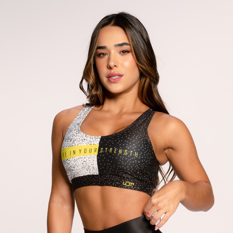 Top Fitness Suplex Estampado Cruzado nas costas Preto e Branco