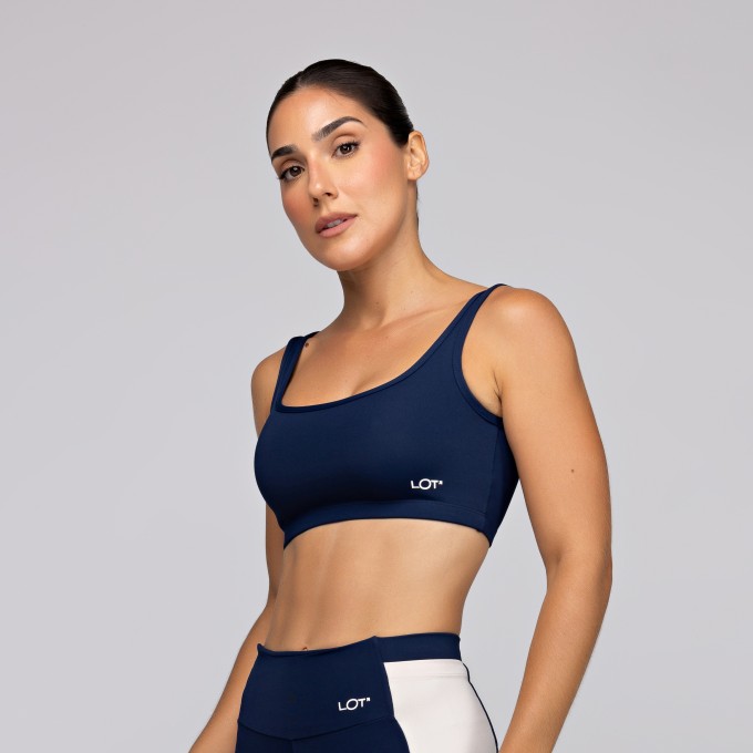 Top Poliamida Feminino Costas Abertas Básico Azul Marinho Move