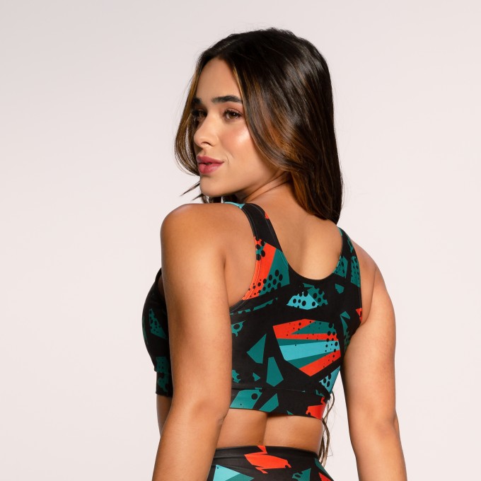 Top Fitness Suplex Estampado Básico Laranja com Azul Abstrato