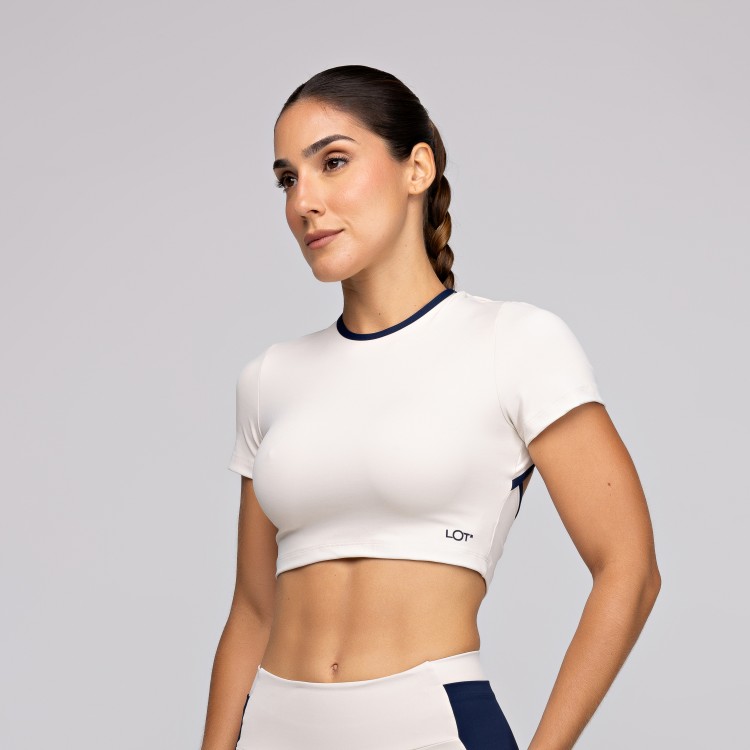 Top Poliamida Costas Aberta Alta Sustentação com Manga Curta Gelo